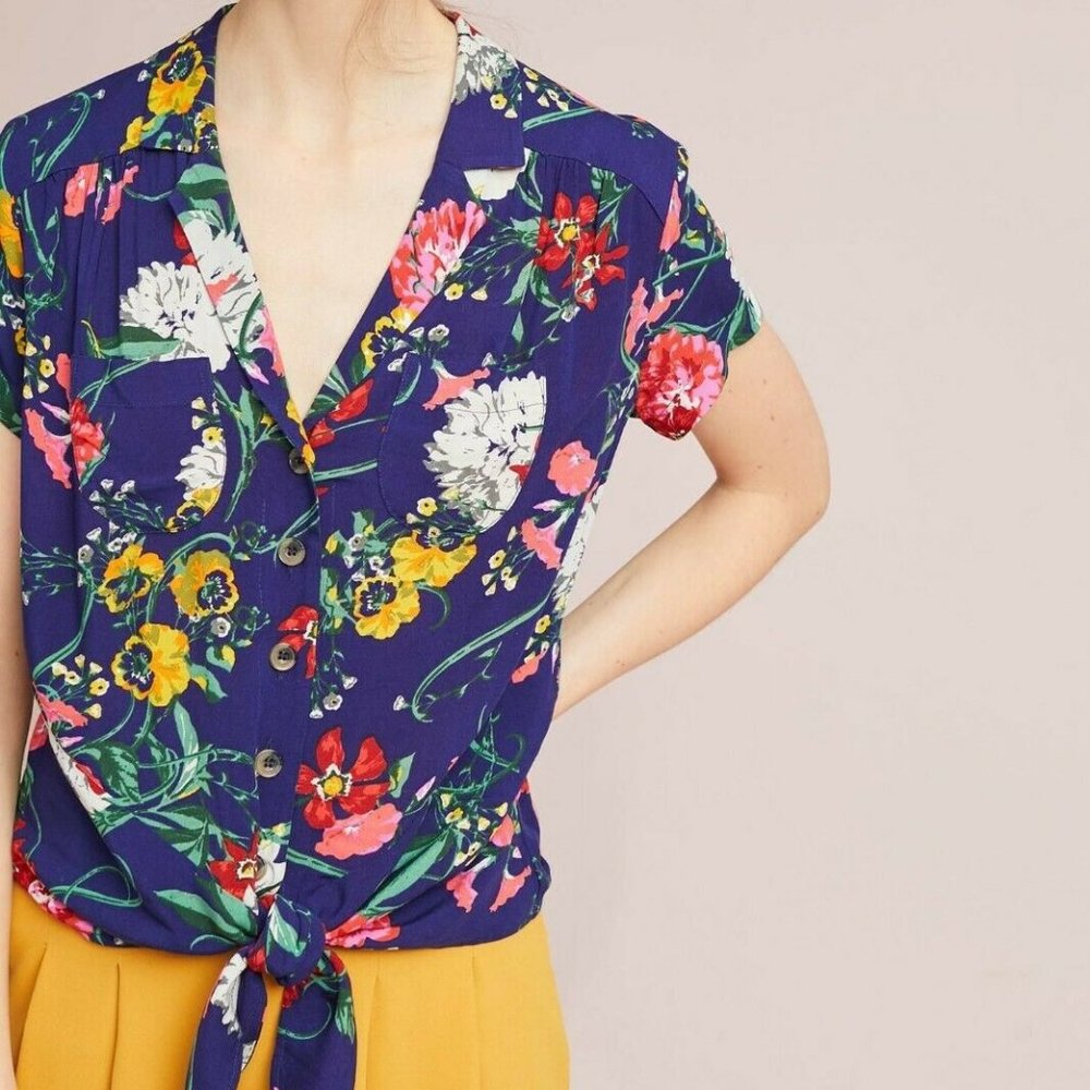 Anthropologie Maeve Floral Tie Front Button Top